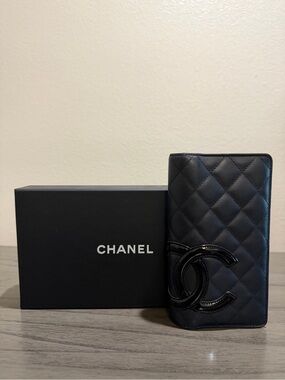 CHANEL Black Quilted Leather Long Wallet with CC Logo